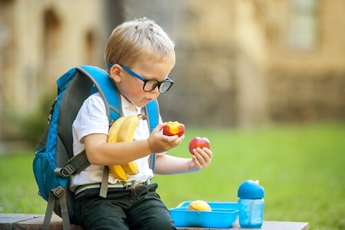 boy eating fruits after school